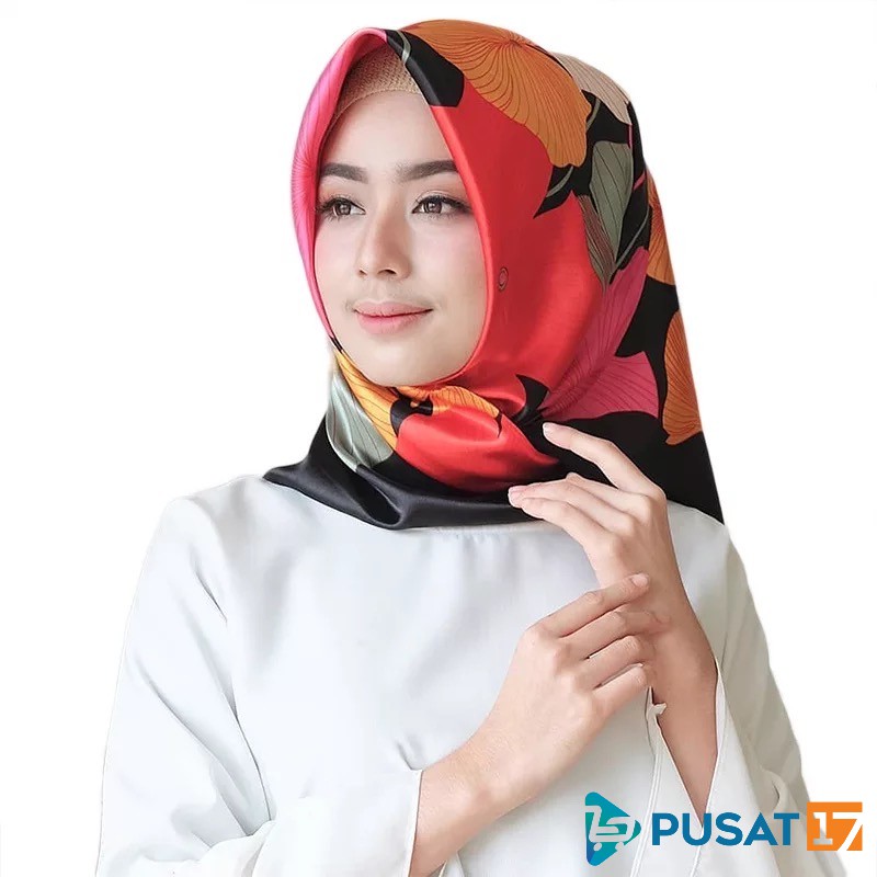 HIJAB SATIN MOTIF SEGI EMPAT JILBAB SATIN PREMIUM IMPORT-1