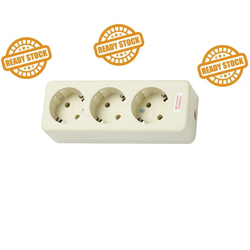 Stop Kontak Arde Uticon OB 3 Lubang Putih ST-138 - Tempat Colokan White Socket Ground Original SNI