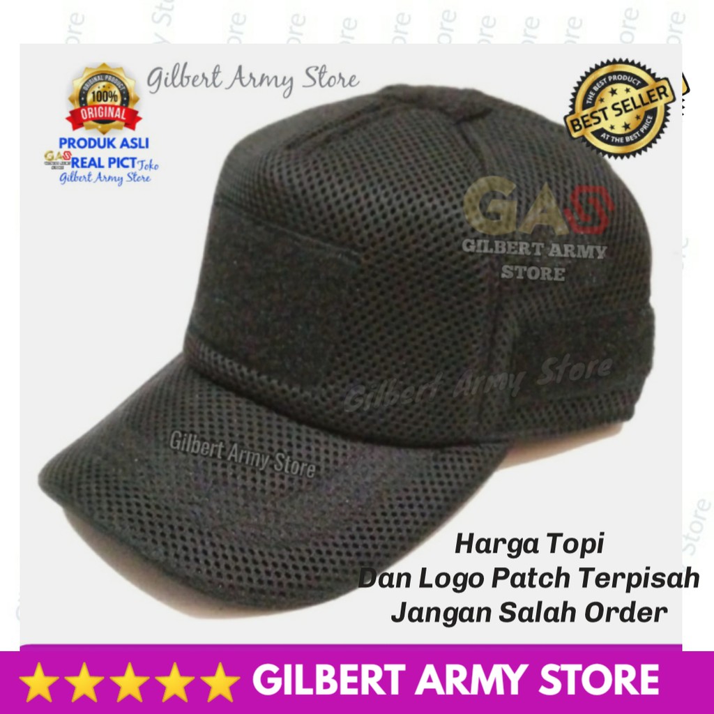 Grosir Topi Velcro Jaring Hitam Hijau Tan Gurun  Logo perekat Murah Tempelan Topi Gilbert Army Store