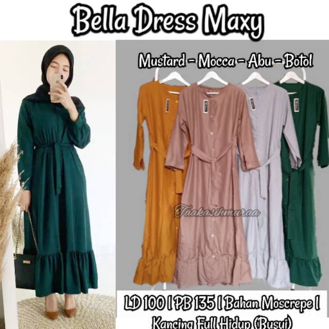 Bella Dress Serut Bawah Crinkle Airflow Aplikasi Kancing Aktif