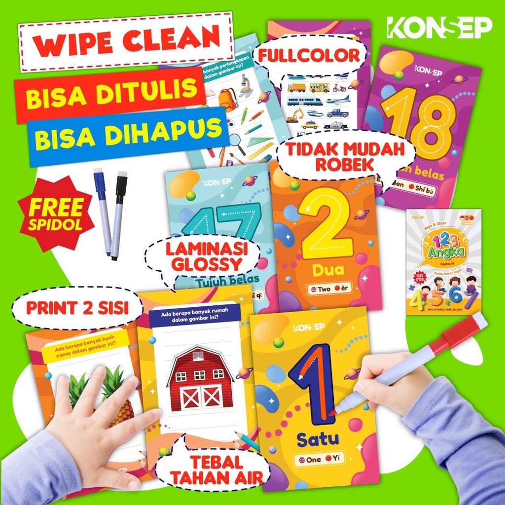 [FREE SPIDOL] Konsep Flashcard Wipe and Clean / Flash Card / Mainan Edukasi Kartu Pintar Anak Balita