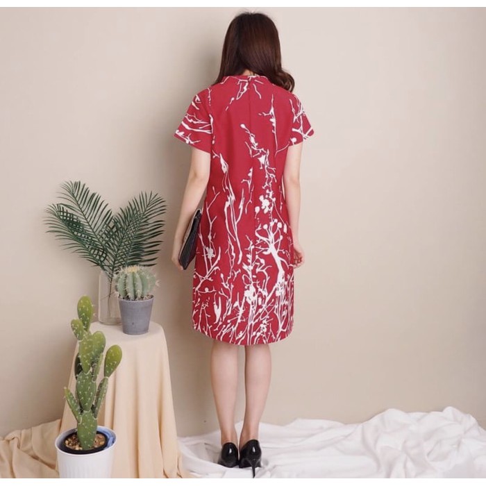 MIDI DRESS Terusan Wanita Midi Motif Print Bahan Scuba Halus | Keisha Dress   IWAZAH OFFICE