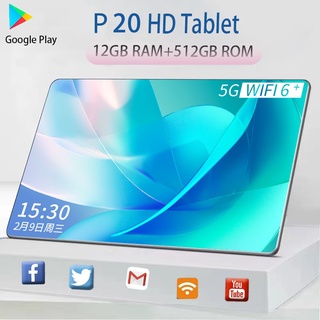 Tablet Murah Baru 5G Tablet P20 12 GB + 512 GB Android 10 Inch Layar Penuh Layar Besar Wifi Dual SIM Tablet PC untuk Anak-anak Belajar Tablet