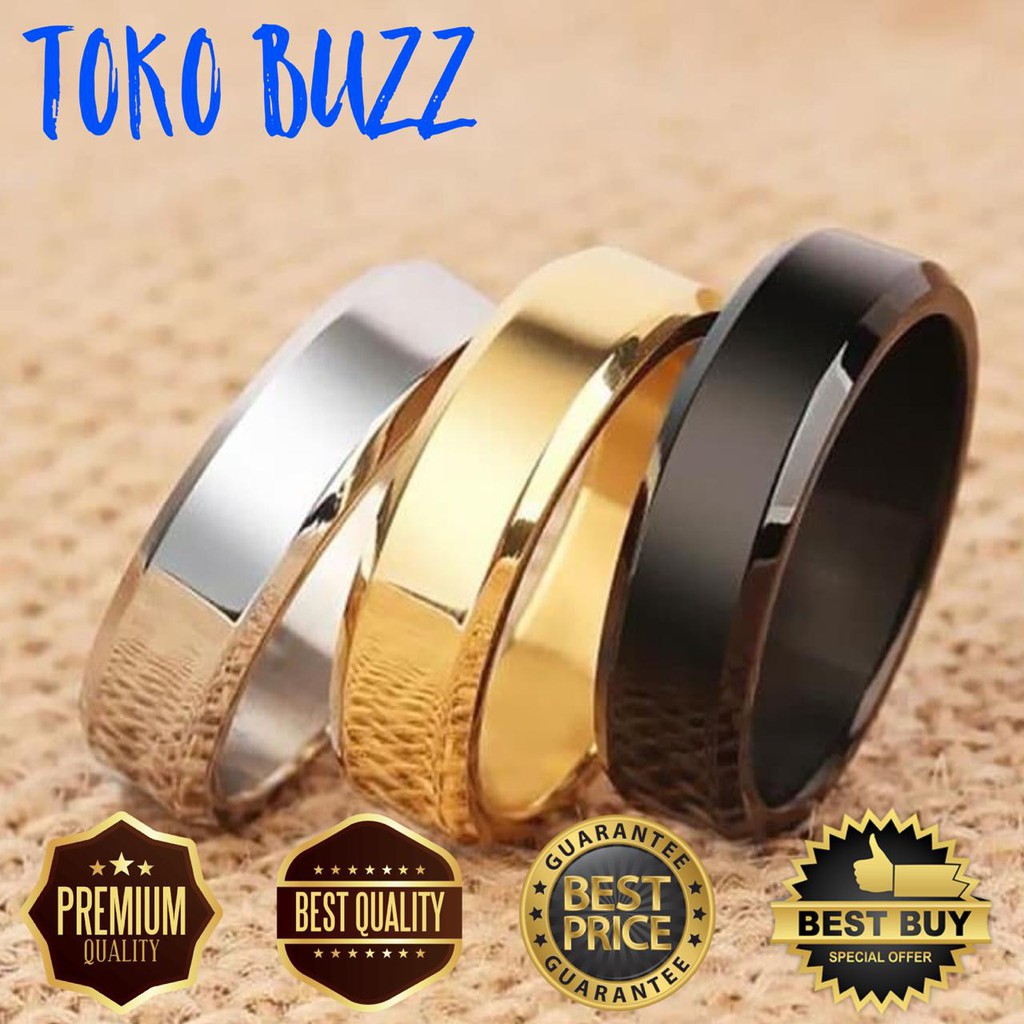 Cincin Pria Wanita Cincin Titanium Black Silver Gold Cincin Unisex Cincin Polos Simple JCP-013