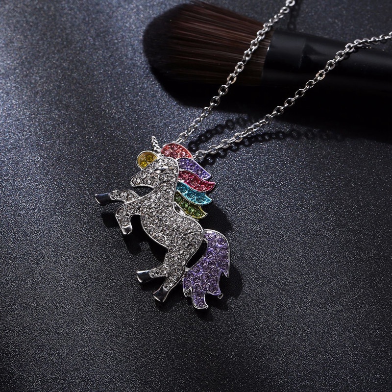 Fancyqube Kalung Liontin Unicorn Lapis Emas 18k Hias Berlian Cz Untuk Anak