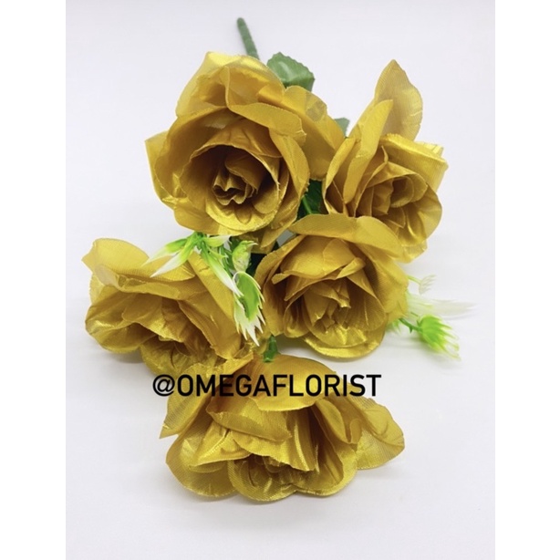 Bunga Rose OF Artificial Bunga Artificial/Bunga Plastik/Bunga Dekorasi/Dekorasi Pernikahan/Pernikahan-Gold