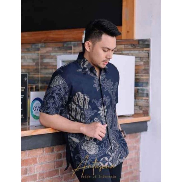 peksibiru kemeha batik pria reguler fit lengan pendek lapisfuring