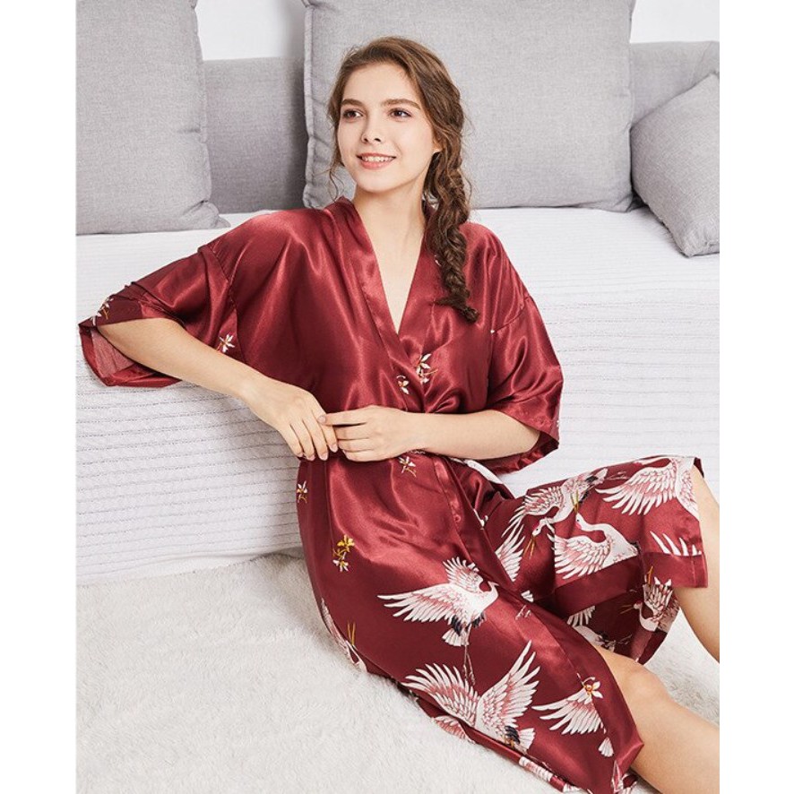 Baju Tidur Kimono Wedding Satin 02 Wanita Women Silk Korea Jepang Fashion Piyama Mewah Elegan