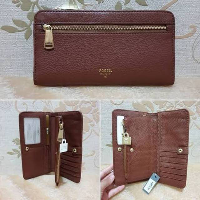 DOMPET FOSSIL PRESTON FLAP RFID CLUTCH BROWN