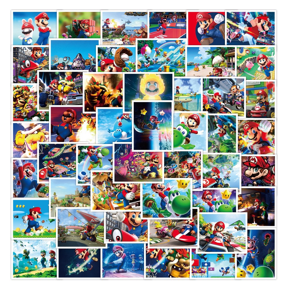 52 lucu Mario stiker Kartun karakter Mary cangkir air Jurnal bahan bagasi stiker Xiao Zhang