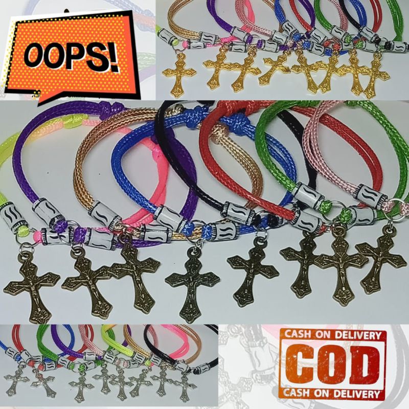 Gelang tali Korea 2mm ring liontin salib