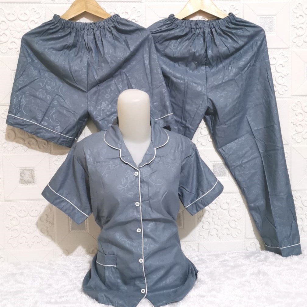 ISANNY PIYAMA SET 3IN1 SIZE XXL/SATIN EMBOSS 3IN1 JUMBO/BAJU TIDUR DEWASA/READY STOCK-ABU TUA