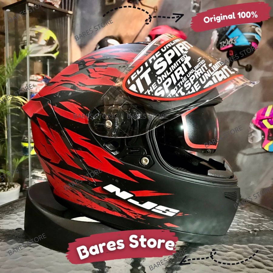 Helm Njs ZX1 Invader Black Red Doff Full Face Double Visor