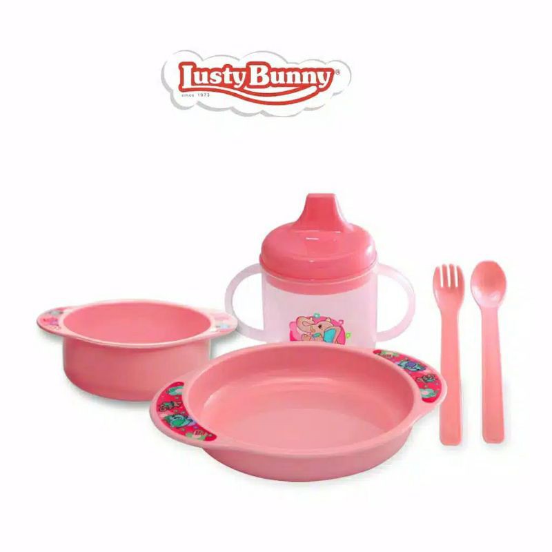 LB1363 Lusty Bunny Feeding Set mangkok botol minum spout sendok garpu