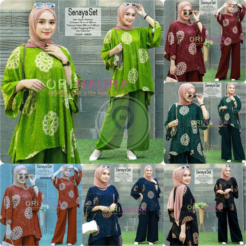 Setelan Jumbo Senaya Set Waka Waka Motif Bunga Ori Naura Size Jumbo Busui Resleting Rayon Tebal Lengan 3/4 / Set Wanita