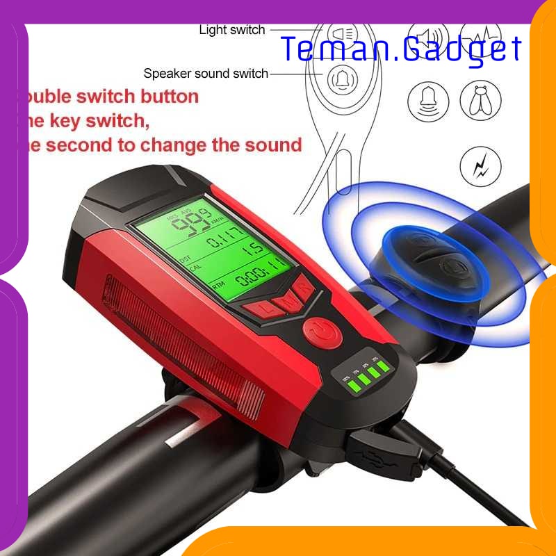 TG-IB766 ANLOOK 4 IN 1 LAMPU SEPEDA + KLAKSON + SPEEDOMETER RECHARGE1200MAH