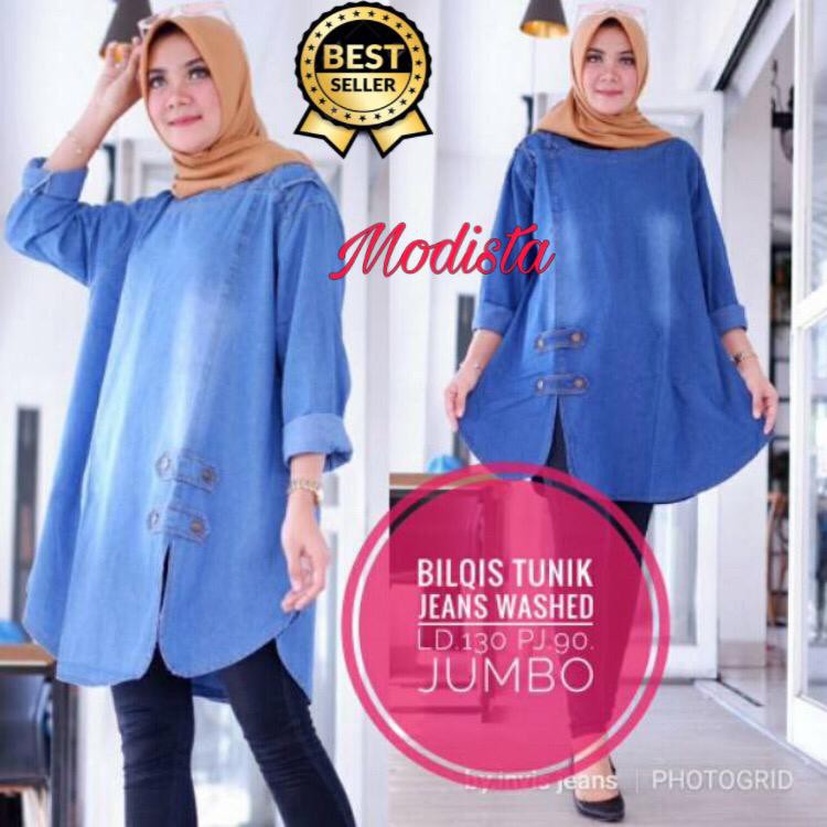 SIZE JUMBO LD BESAR  BILQIS TUNIK MATT JEANS WASH HIGH QUALITY