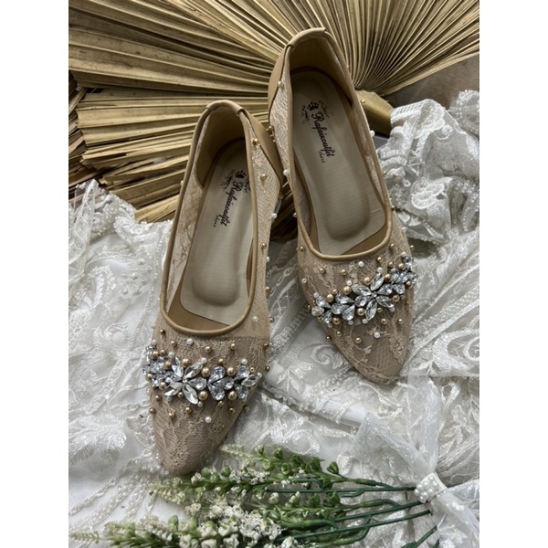 sepatu wedding Rafaizoutfit dahlia warna nude 3cm kaca