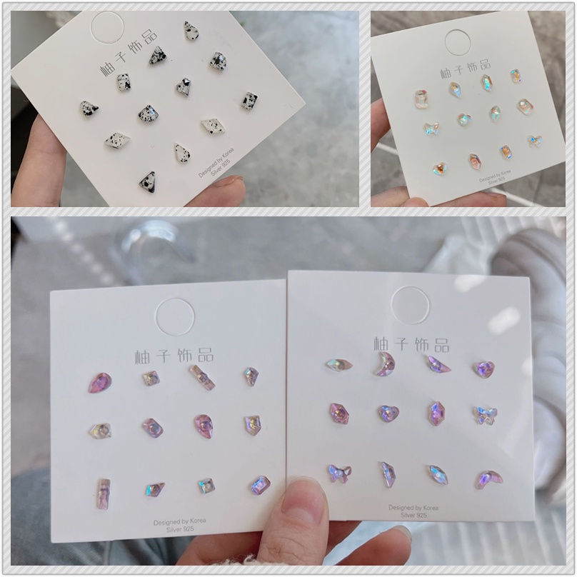 6 Pasang / Set Anting Tusuk Bentuk Geometri Bahan Resin Warna-Warni Untuk Wanita