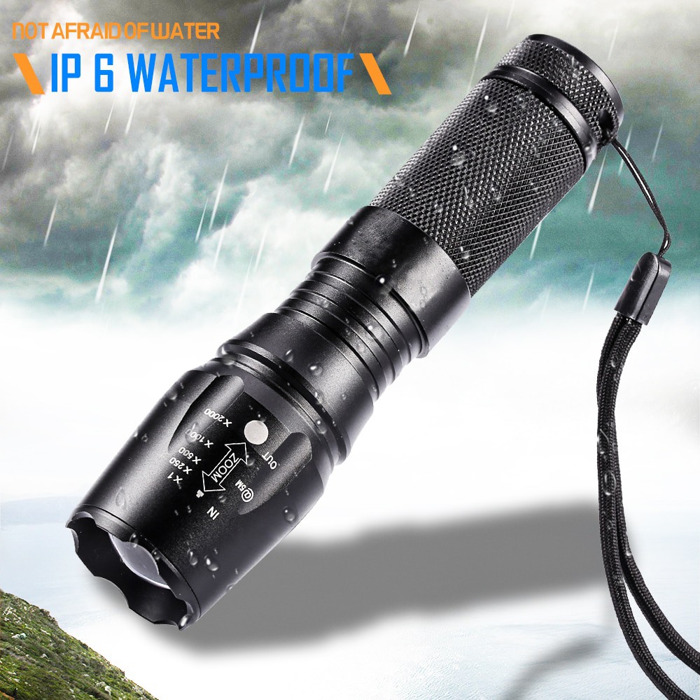 Senter Tactical LED Cree XML-T6 3000 Lumens + Baterai + Charger + Box - E97 TaffLED - Black