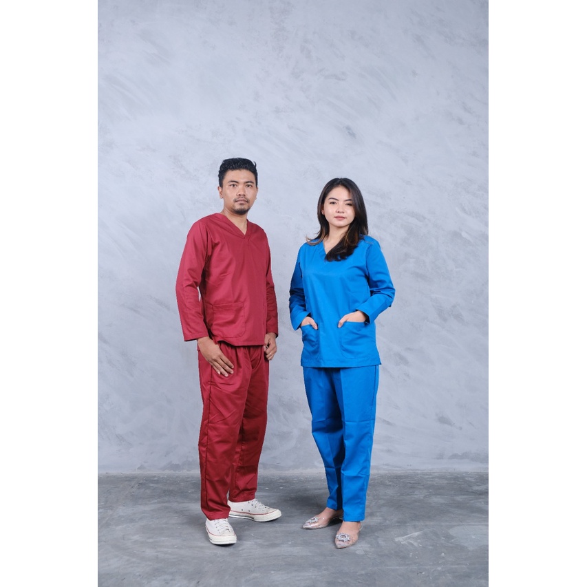 Baju Ok Oka Lengan Panjang Premium Drill | Medical Scrub Baju Jaga Perawat Dokter Medis