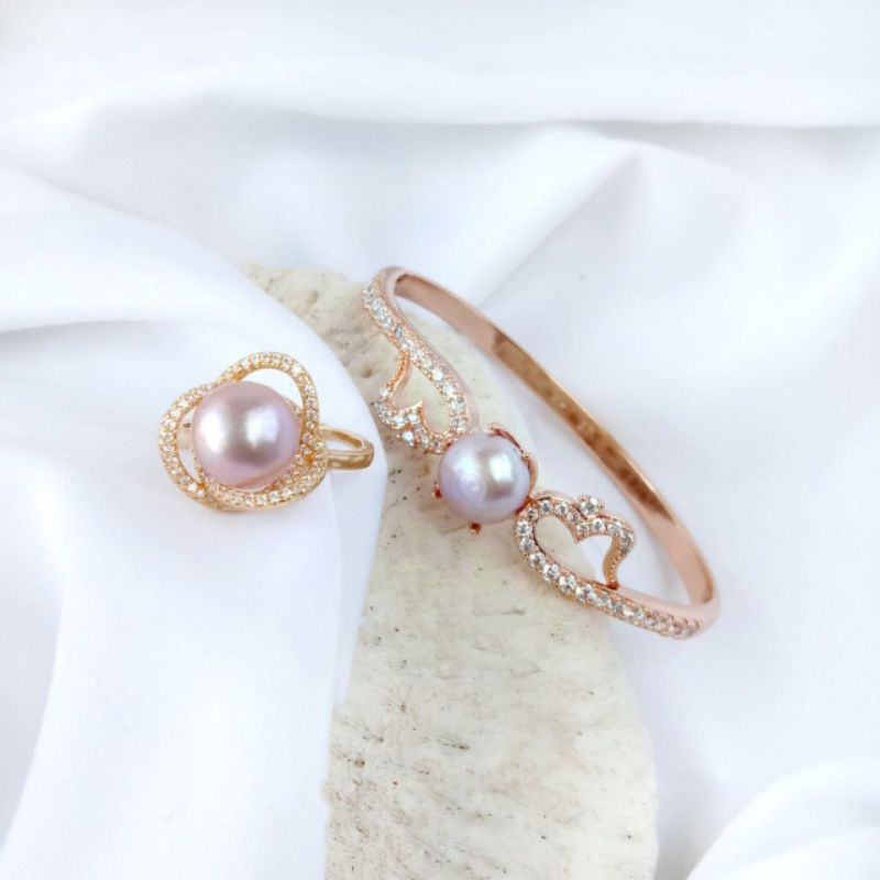 Set gelang cincin mutiara tawar asli bersertifikat / set wanita termurah / asesoris perhiasan termur