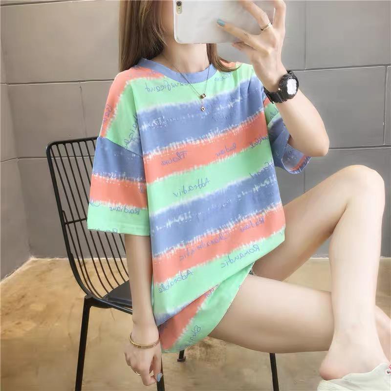 Oversize Tee Tshirt Model Longgar Utk Wanita Motif Belang Pelangi 3 Warna