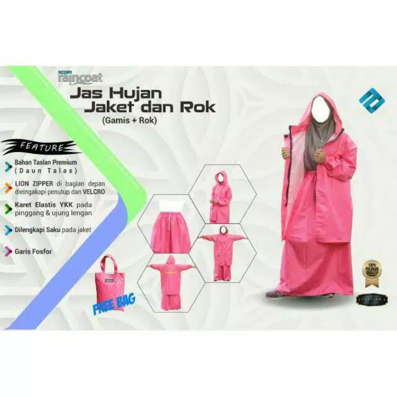 Jas hujan Taslan Jaket dan Rok Azzam Raincoat New