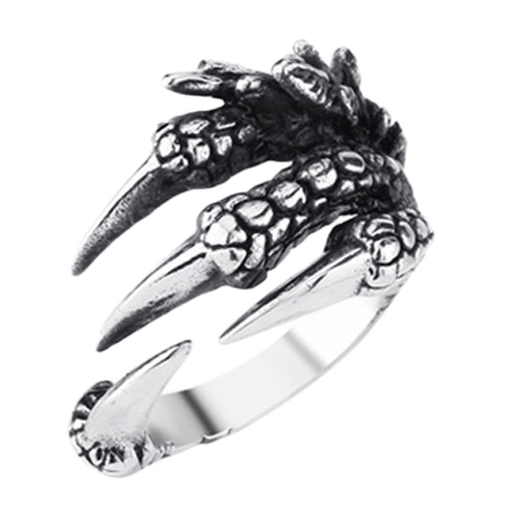 Cincin Model Terbuka Desain Tengkorak Cakar Naga Bahan Stainless Steel Gaya Punk Rock Untuk Pria