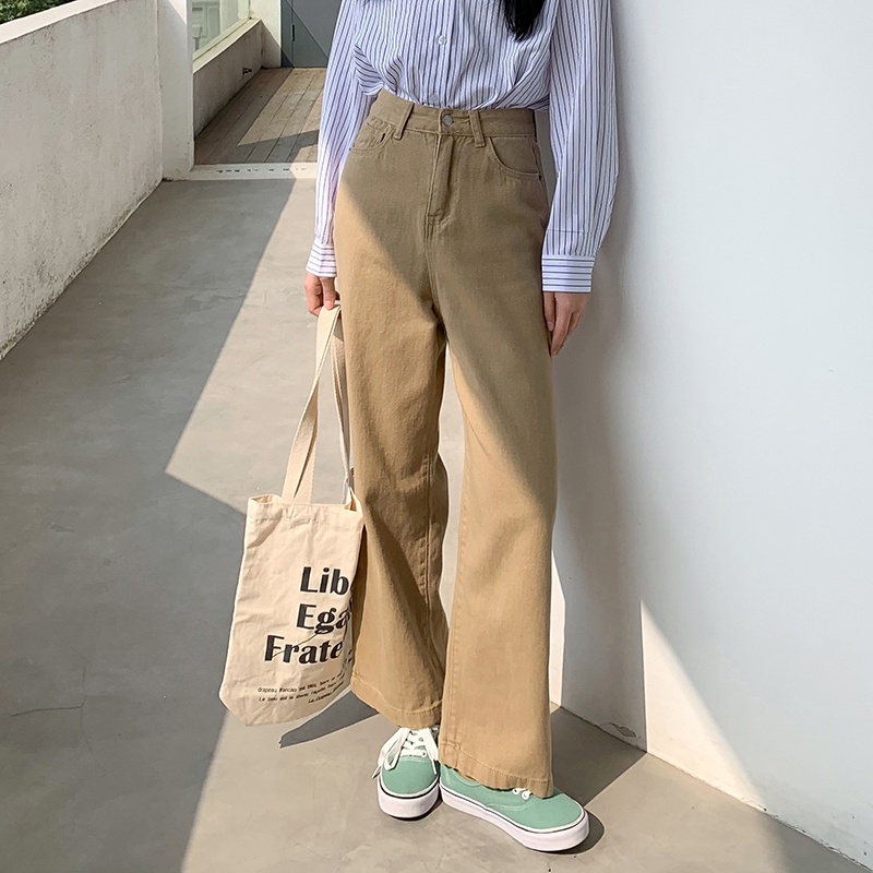 Khaki new high waist celana jeans panjang wanita