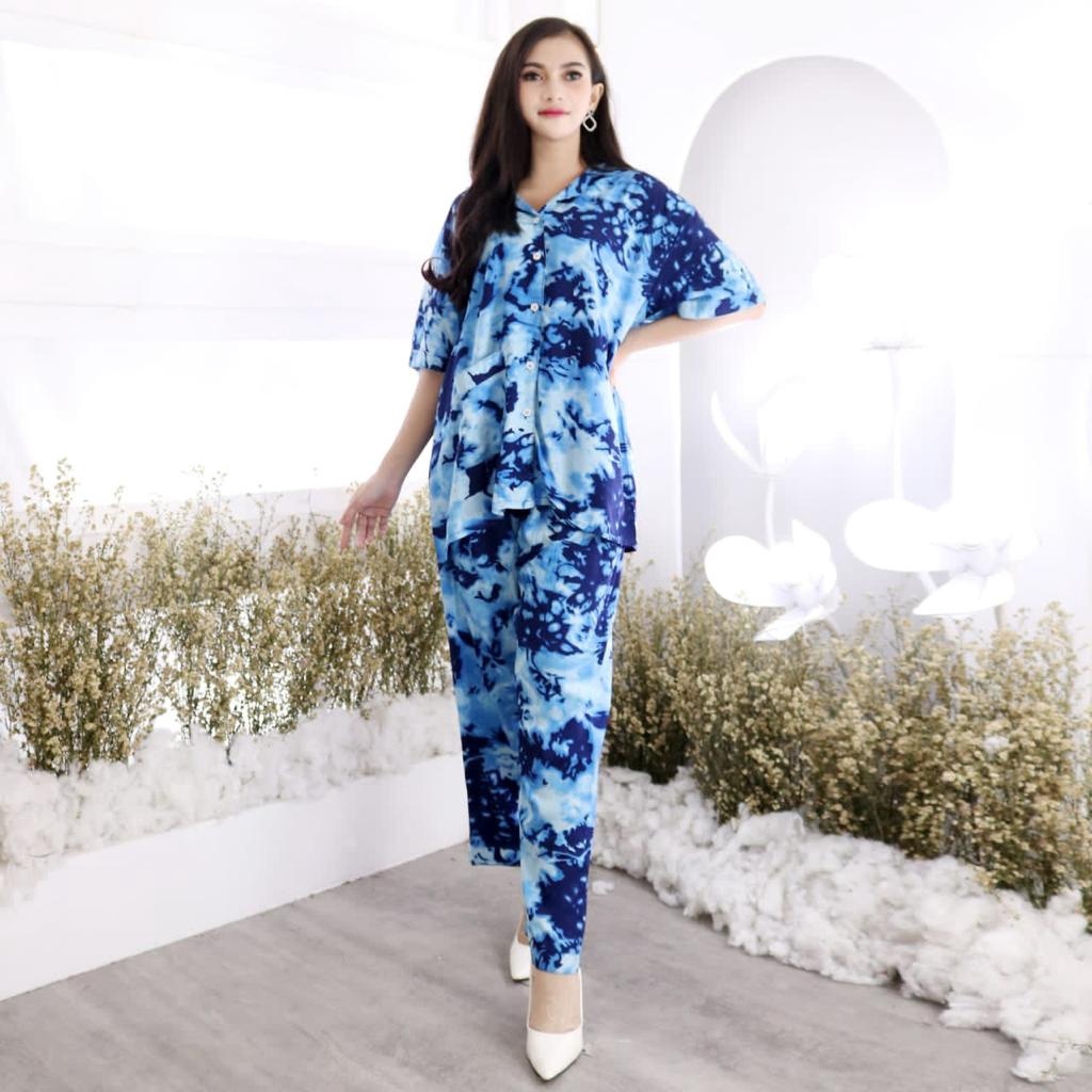 Piyama Tie Dye CP Sain Bahan Rayon Piyama Jumbo