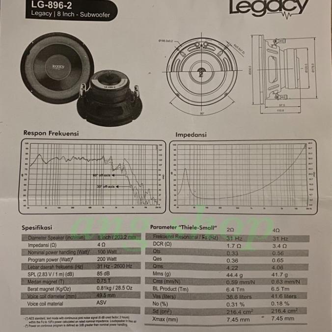 READY NEW Speaker Subwoofer 8" Sub Woofer 8 Inch Legacy LG 896-2 200 WATT |TERLARIS
