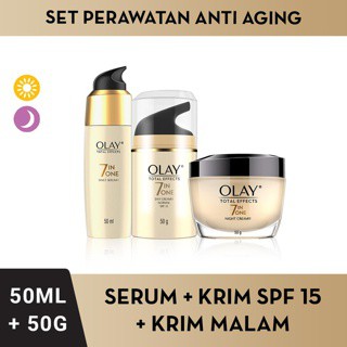 PAKET LENGKAP Olay total effects 7 in 1 - anti aging serum, day cream, night cream