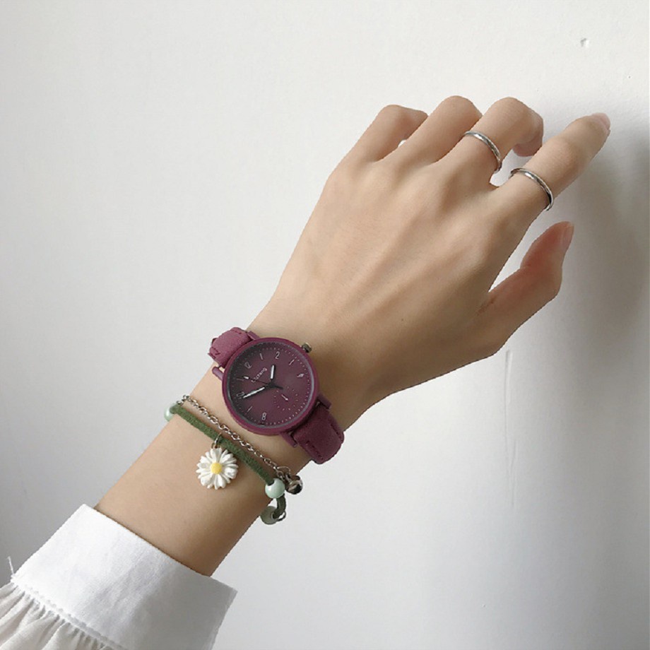 HBS 091 Jam Tangan Quartz Strap PU Analog Casual Gaya Retro Untuk Wanita Watch Korean Fashion