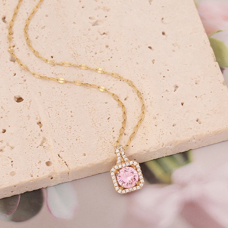 Kalung Rantai Lapis Emas 18k Dengan Liontin Hati + Batu Zircon Kubik Untuk Wanita