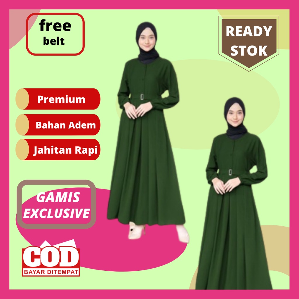 Gamis Abaya Turkey Turki Polos Dress Arab Bordir Pesta Baju Gamis Remaja Terbaru Warna Hijau Botol M