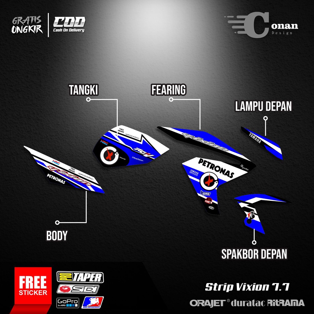 Aksesoris Motor Stiker Variasi Yamaha Vixion New - Sticker Variasi Striping Vixion New Petronas (COD