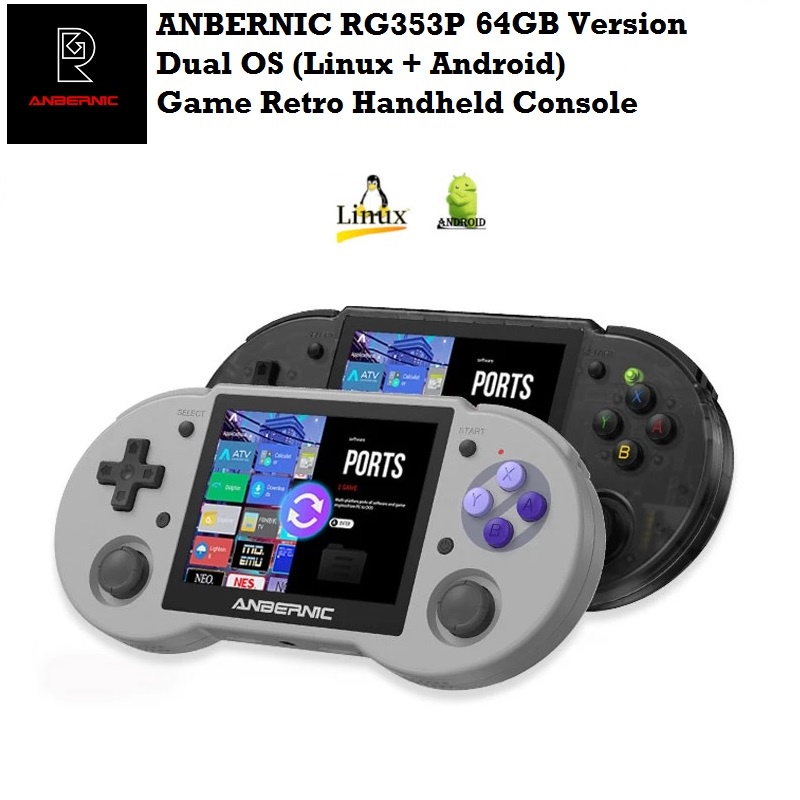 ANBERNIC RG353P 64GB - Dual Mode Emulator Retro Game Handheld Console - Game Retro Portabel dari ANBERNIC