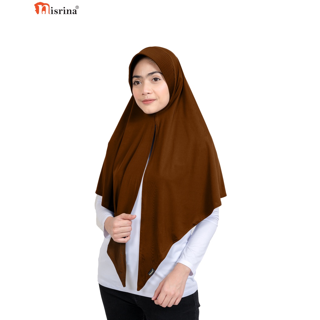Nisrina Fashion Muslim Bergo Instan Polos Belah Tengah Paras M Lestari-Coklat Manis
