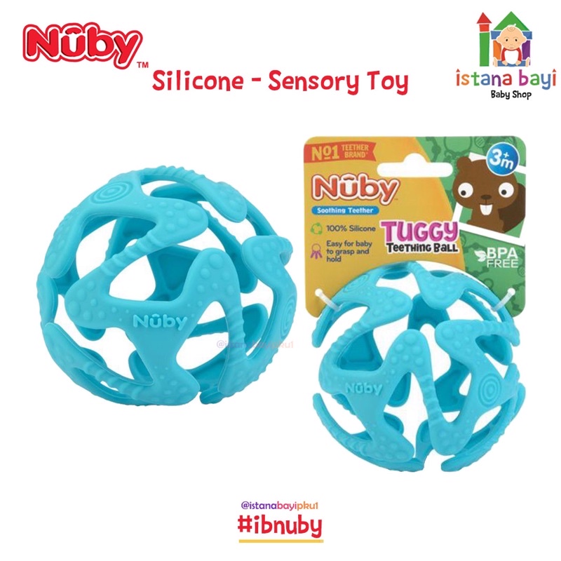 Nuby Tuggy Teething Ball - Mainan Teether Silicone / Mainan Gigitan Bayi