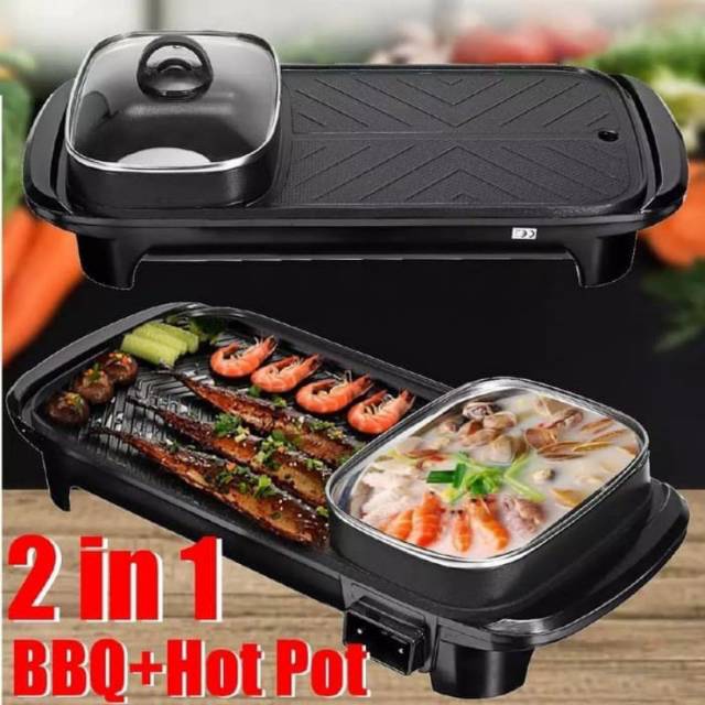 Panggangan BBQ dan hotpot elektrik 2 in 1 Grill BBQ hotpot elektrik
