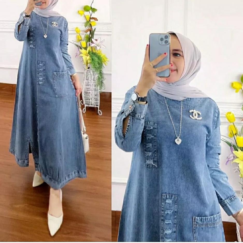 Terbaik.. MIDI DRESS JEANS ORIGINAL TERBARU 2022 / MIDI DRESS WANITA BAHAN LEVIS IMPOR / LONGDRESS J