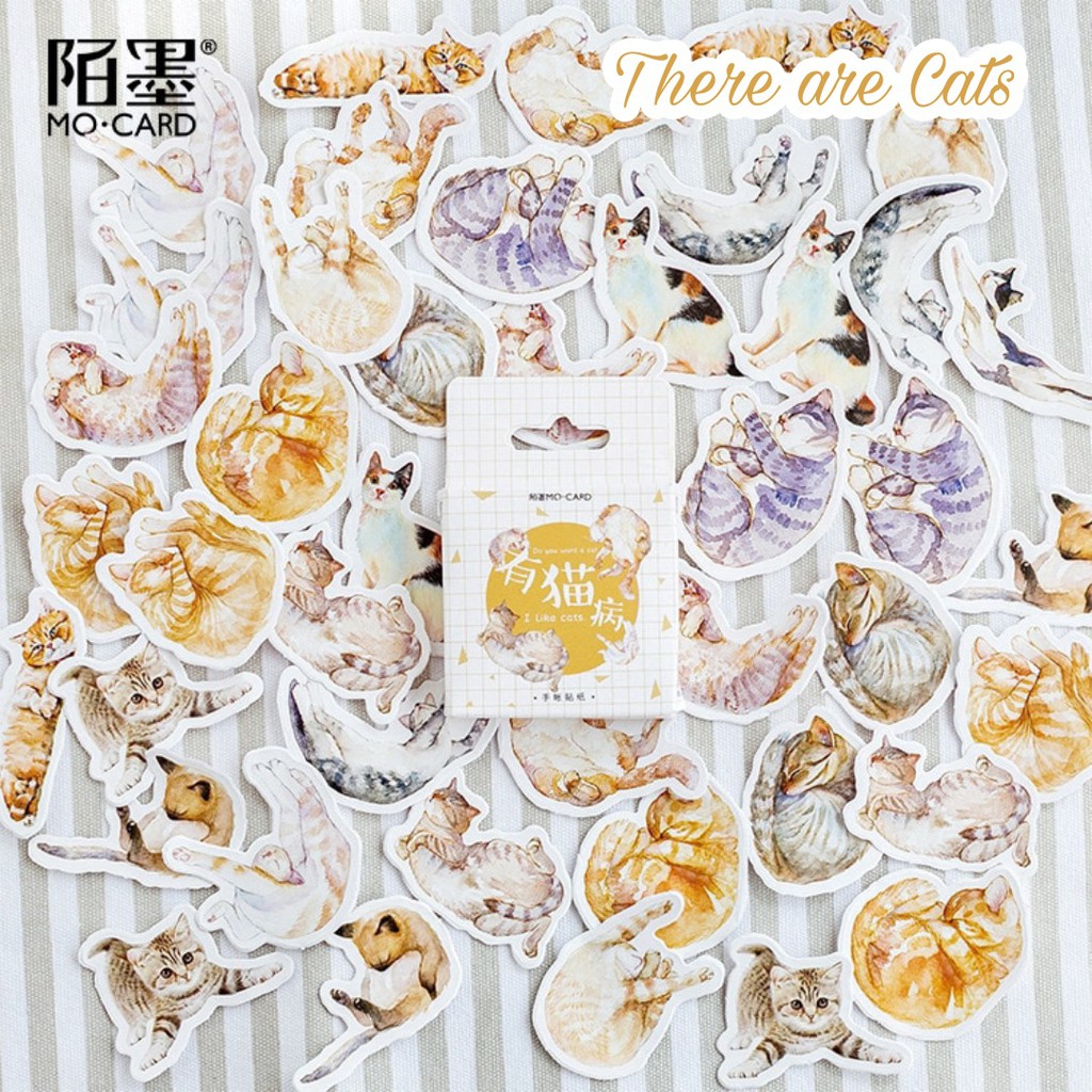 45pcs Aesthetic Stiker Box Lucu Murah Dekorasi Hias Diary/Journal/Scrapbook/DIY-There are Cats