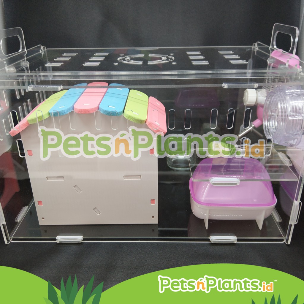 Kandang Hamster Akrilik Acrylic Cage Crystal Clear Import Lengkap 35 x 25 x 25 cm