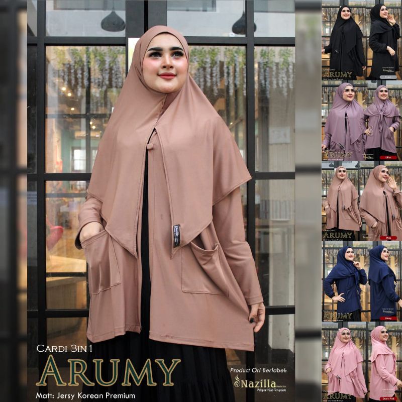 Arumi Cardi 3in1 Baju Hijab Cardigan Instan (menyatu) Jersey Super ORI Nazilla