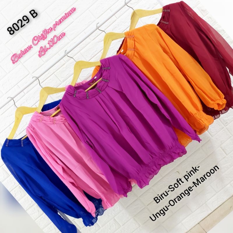 BLOUSE / WANITA / ATASAN / BLUS / PAKAIAN / JUMBO / BIG SIZE / KATUN / BORDIR BUNGA / IMPORT CHIFFON