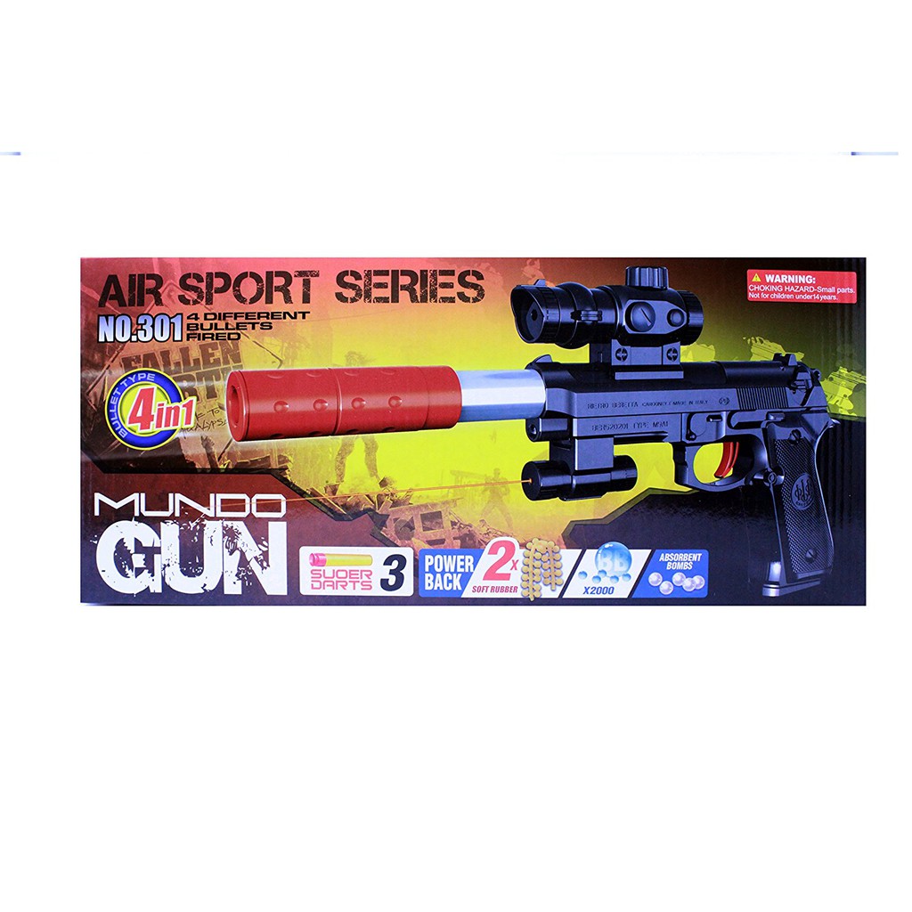 Pistol Air Sport Series Mundo Gun 3 in 1 Crystal Bomb / Soft Bullet Gun / Outdoor Gun