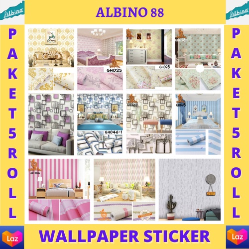 GRATIS ONGKIR - Paket 5 Roll Wallpaper Dinding / Stiker Dinding Anti Air / Walpaper Dinding Kamar Tidur Motif ALBINO 88