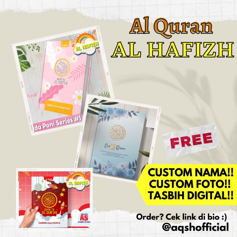 (COD) FREE TASBIH DIGITAL / Al Quran A5 Custom/ Quran Hafalan / Custom Nama / Custom Foto / Quran Ca