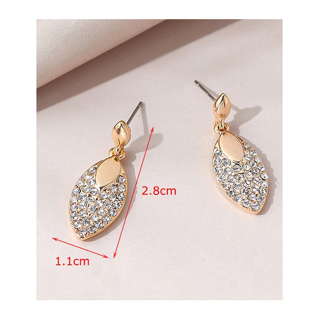 LRC Anting Tusuk Fashion Gold Color Diamond Leaf Alloy Y65521